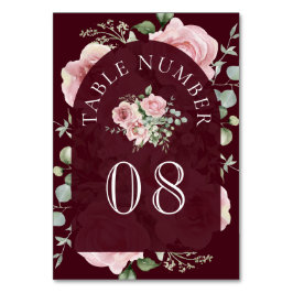 Tarjeta De Mesa Blush Pink Floral Eucalyptus Burgundy Wedding