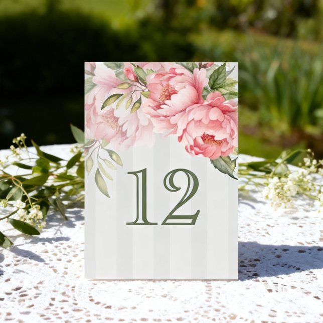Tarjeta De Mesa Blush Pink Peony Wedding | Sage Green Elegant (Subido por el creador)