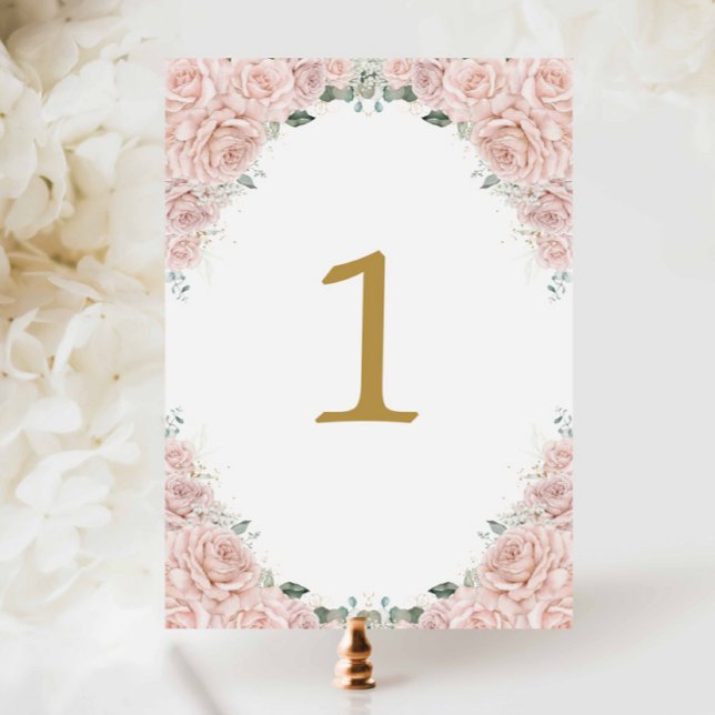 Tarjeta De Mesa Blush Pink Roses Floral Birthday Sweet 16 Wedding (Subido por el creador)