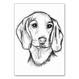 Tarjeta De Mesa boceto de perro salchicha dibujado a mano en negro