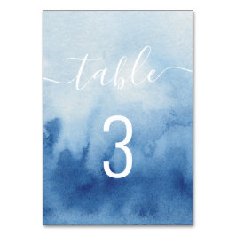 Tarjeta De Mesa Boda acuarela azul náutico. Letra moderna