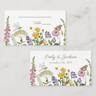 Tarjeta De Mesa Boda Acuarela de Mariposa Libélula Flor Silvestre