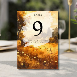 Tarjeta De Mesa Boda Acuarela de Otoño Rústico en el Prado del Gra