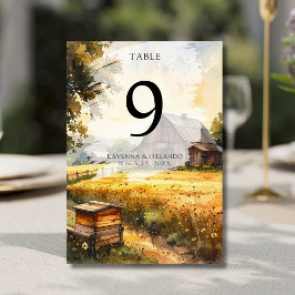 Tarjeta De Mesa Boda Acuarela de Otoño Vintage en el Prado del Gra