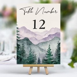 Tarjeta De Mesa Boda acuarela del bosque de la montaña brumosa