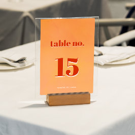 Tarjeta De Mesa Boda acuarela naranja brillante y audaz en el atar