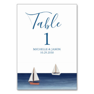 Tarjeta De Mesa Boda Acuarela Náutica de Velero de Moda