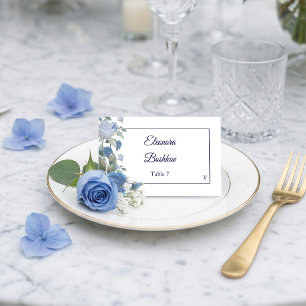 Tarjeta De Mesa Boda Acuarela Rosa Azul Francesa Elegante Plano