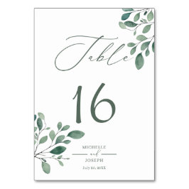 Tarjeta De Mesa Boda acuarela verde salvia eucalipto