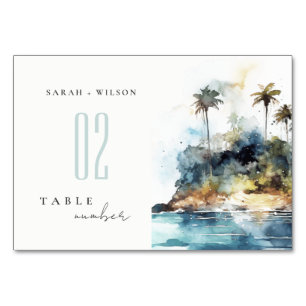 Tarjeta De Mesa Boda acuático de la isla de la palmera del paisaje