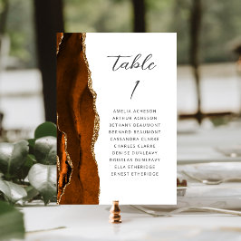 Tarjeta De Mesa Boda Agata Naranja Quemada Guión Dorado
