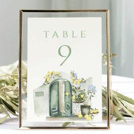 Tarjeta De Mesa Boda al aguarela mediterránea con limones y salvia