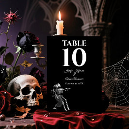 Tarjeta De Mesa Boda Alternativa Gótica de Halloween Esqueleto