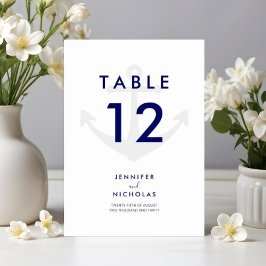 Tarjeta De Mesa Boda Ancla Náutica Azul Marino Moderna