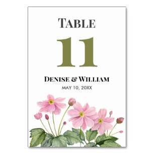 Tarjeta De Mesa Boda anémico japonés rosa acuarela