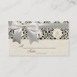 Tarjeta De Mesa Boda Antiguo Encaje Lino Blanco Clásico Bonito