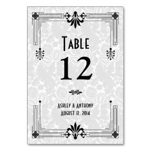 Tarjeta De Mesa Boda Art Deco de Black White Roaring de los años 2
