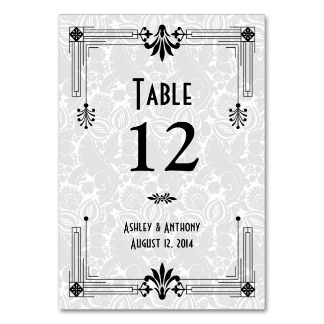Tarjeta De Mesa Boda Art Deco de Black White Roaring de los años 2 (Reverso)