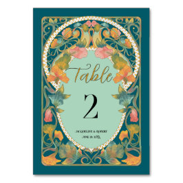 Tarjeta De Mesa Boda Art Nouveau verde azulado