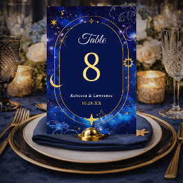 Tarjeta De Mesa Boda astronomía celestial mística luna oro azul