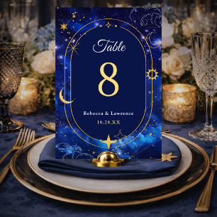 Tarjeta De Mesa Boda astronomía celestial mística luna oro azul