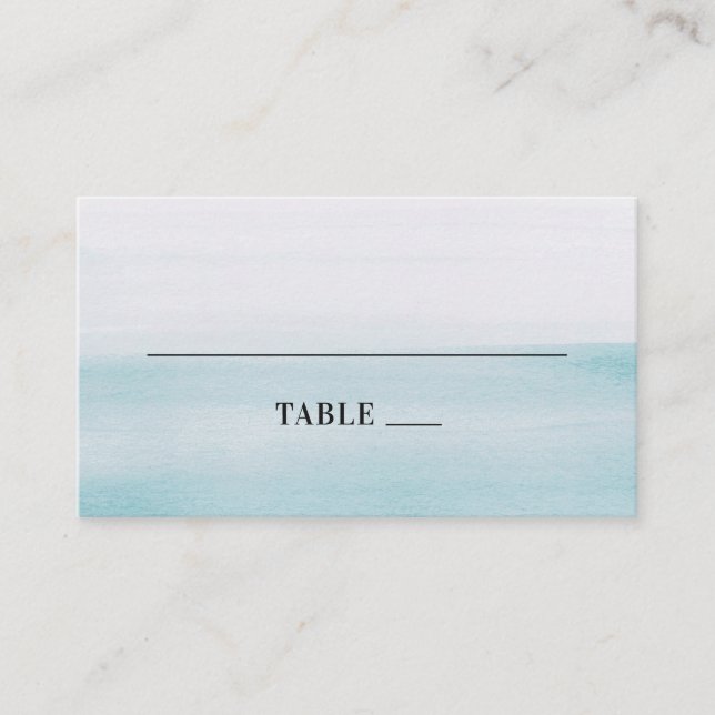 Tarjeta De Mesa Boda azul acuarela. Moderna y elegante náutica (Anverso)