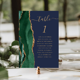 Tarjeta De Mesa Boda azul de la marina de la marea verde de oro es