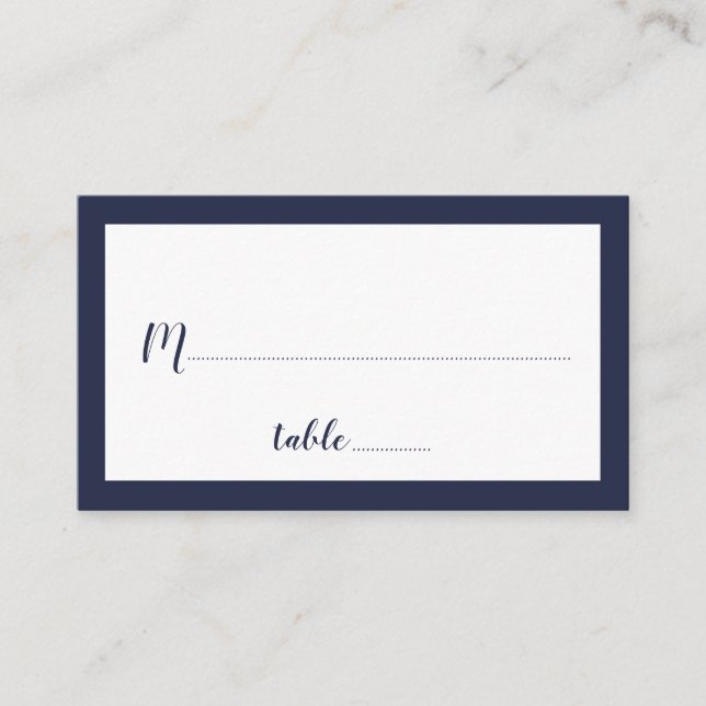 Tarjeta De Mesa Boda azul de la Marina de Script Moderno (Anverso)