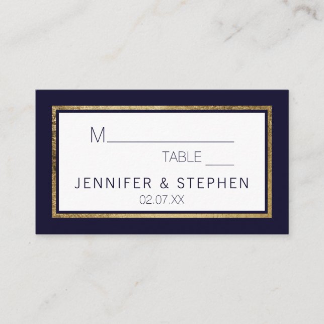 Tarjeta De Mesa Boda azul de la Marina Dorada Moderna (Anverso)