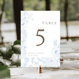 Tarjeta De Mesa Boda azul francés de línea de doble cara Art