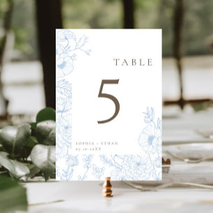 Tarjeta De Mesa Boda azul francés de línea de doble cara Art
