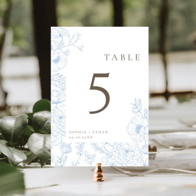 Tarjeta De Mesa Boda azul francés de línea de doble cara Art (Subido por el creador)