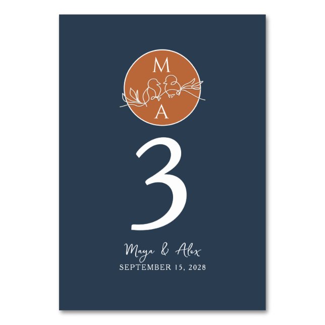 Tarjeta De Mesa Boda Azul Marino (Anverso)