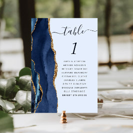Tarjeta De Mesa Boda Azul Marino Ágata Dorada Azul Pálido