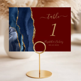 Tarjeta De Mesa Boda Azul Marino Ágata Dorada Burgundy