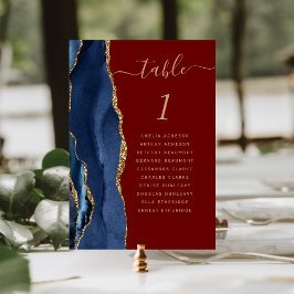 Tarjeta De Mesa Boda Azul Marino Ágata Dorada Burgundy