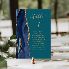 Tarjeta De Mesa Boda Azul Marino Oro Ágata Verde Teal