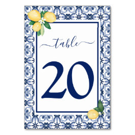 Tarjeta De Mesa Boda azul mediterráneo Lemons Citrus