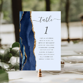 Tarjeta De Mesa Boda azul pálido de la armada de oro