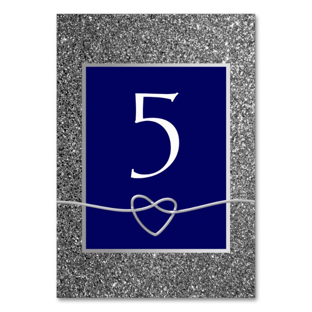 Tarjeta De Mesa Boda azul plateado (Anverso)