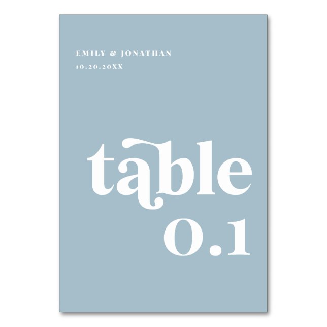 Tarjeta De Mesa Boda Azul Polvoriento (Anverso)