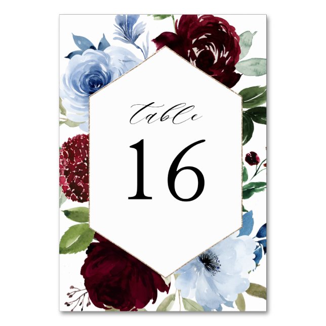Tarjeta De Mesa boda azul polvoriento (Anverso)