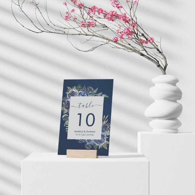 Tarjeta De Mesa Boda Azul Polvoriento Champán Marfil  (Dusty Blue Navy Champagne Ivory Wedding Supplies)