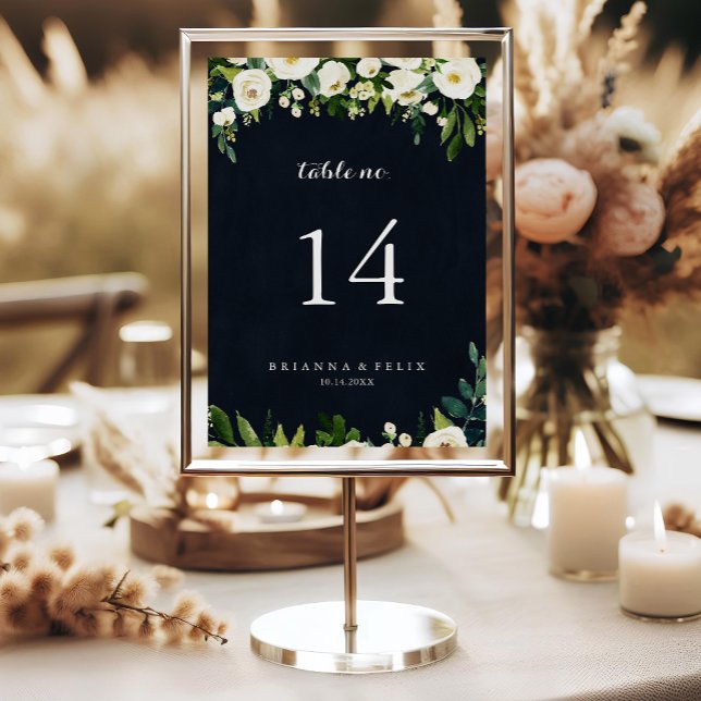 Tarjeta De Mesa Boda azul real floral blanca verde (Subido por el creador)