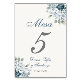 Tarjeta De Mesa Boda azul turbio español