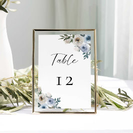 Tarjeta De Mesa Boda azul turbio floral elegante simple