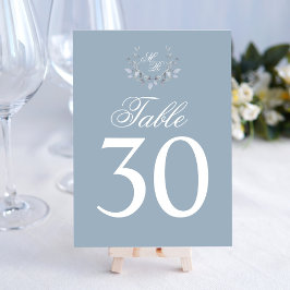 Tarjeta De Mesa Boda azul turbio Número de tabla Monograma Motif