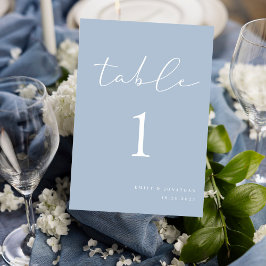Tarjeta De Mesa Boda azul turbio y elegante simple