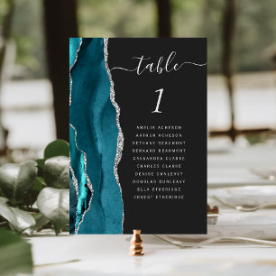 Tarjeta De Mesa Boda azul verde azulado Agate Dark Silver Número d