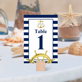 Tarjeta De Mesa Boda azul y oro de la Marina Náutica